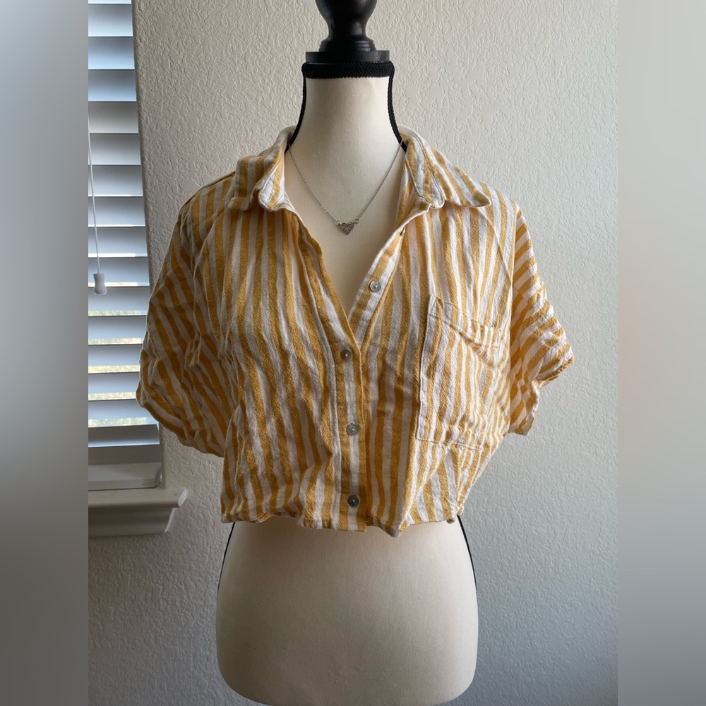 Yellow and White Striped Button-Down Shirt
